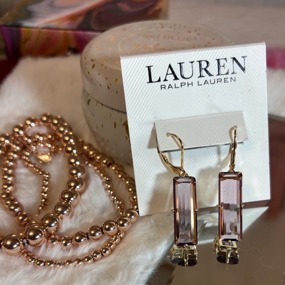 Ralph Lauren Gold Earrings with Lavender Accents - Picture 2 of 6